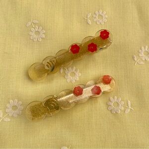 Gold Bee and Red Flower Hair Clips